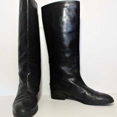 Vintage 1980s Pollini Riding Boots, Black Leather, Classic, 39 1/2 Women 