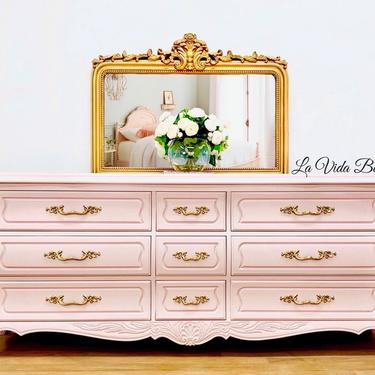 Stunning Pink French Console, Dresser, Bedroom, Nursery, French Country, French Provincial, Vintage, Hand Painted. 