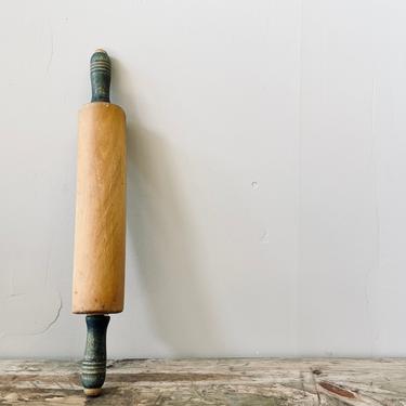 Antique Wooden Rolling Pin with Green Handles | Antique Baking | Baking | Bakery | Modern Farmhouse | Rustic | Country | Farm | Kitchen 
