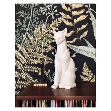 Vintage Large Modernist White Ceramic Cat Sculpture 