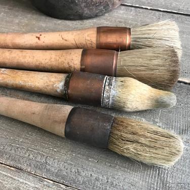 1 French Copper Paint Brush, Industrial Decor, Round Brush, Wood Handle, Natural Bristle, Large Paint Brush, Art Supply 