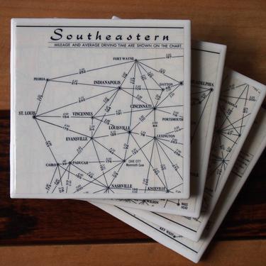 1964 US Southeastern Mileage Chart Coaster Set of 4. US South Map. Vintage Travel Gift. Road Trip Décor. American South. US History Gift. 
