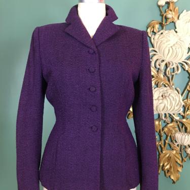 1940s suit jacket, vintage blazer, purple boucle wool, size medium, career girl Juliettes, film noir style, 40s blazer, vintage suit, 34 36 