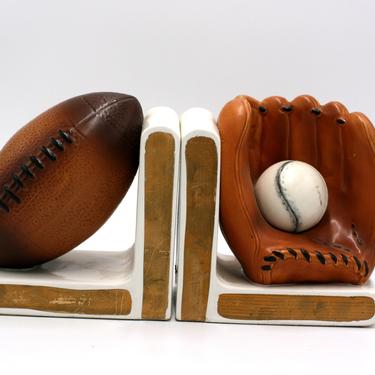 vintage Lefton Baseball Mitt and Football ceramic bookends 
