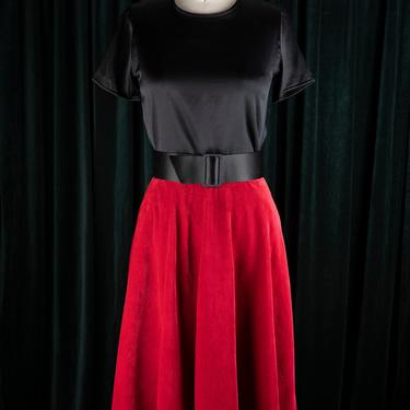 Vintage 50s Morris Watkin Miss Sun Valley True Red Velvet Circle Skirt with Pockets 