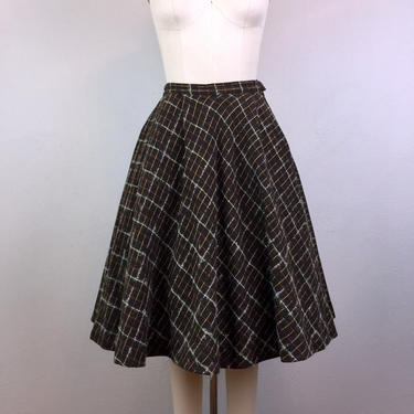 Vintage 50s Plaid Full Skirt Brown Wool Mohair Copeland Skirts Of California 1950s Rockabilly XS/S 