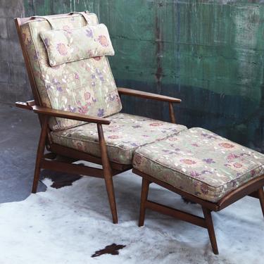 GORGEOUS 1960&#39;s High Back Reclining Mid Century Danish Modern Vintage Walnut Lounge Armchair + Footrest Ottoman Chair MCM Stunning wood by CatchMyDriftVintage