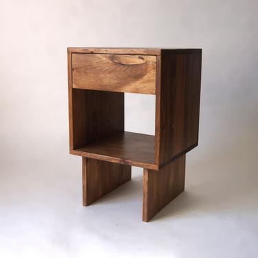 Reclaimed Pine Wood Nightstand, Minimal Design End table, Simple Side table with Drawer Storage and Extra Shelf- Brown 
