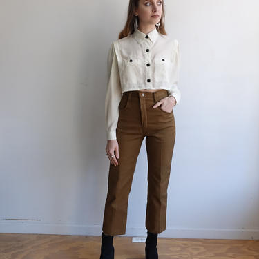 Vintage 60s Brown Tapered Trousers/ 1960s High Waisted Cigarette Pants/ size 25 