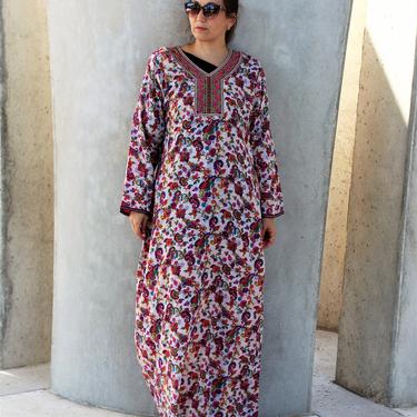 Vintage Kaftan Abaya Maxi Dress Large Women multicolor 