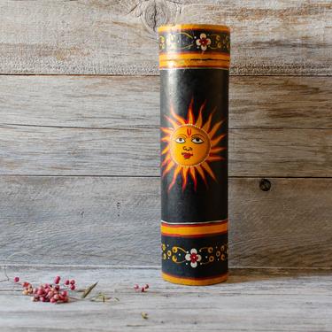 Vintage Papier Mache Hand-Painted Black Lacquered Cylinder Incense Map Tube Blueprint Document Drawing Tube 