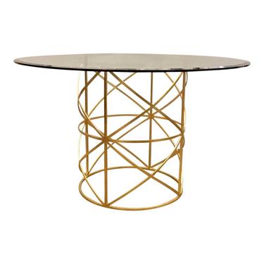 Worlds Away Modern Geometric Gold Finished Metal and Beveled Glass Jackson Dining Table
