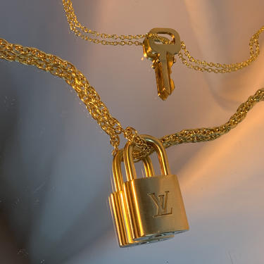 Louis Vuitton repurposed vintage lock 18KGP necklace duo 