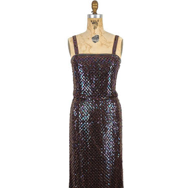 shim me' | vintage 1960s sequins gown | vtg 60s maxi dress | party | crochet dress | extra small/xs 