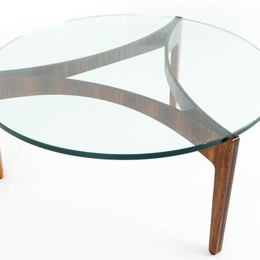 Sven Elekjaer Mid Century Modern Rosewood and Glass Round Coffee Table - mcm 