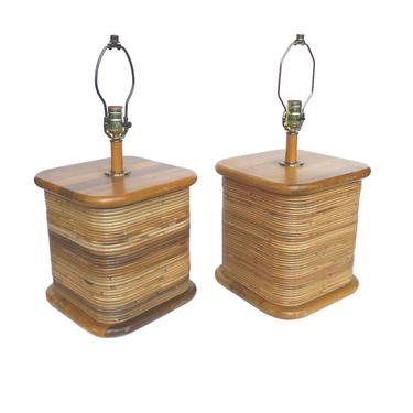 Pair of Rattan Table Lamps in the Style of Paul Frankl