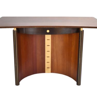 James Gentry Hand Crafted Hall Desk Demilune Base Exotic Wood Geometric Inlay 