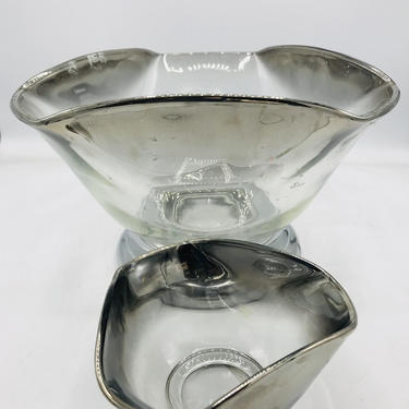 Vintage  Anchor Hocking Silver Hombre  Faded Silver Gray Glass Chip and Dip Bowls 