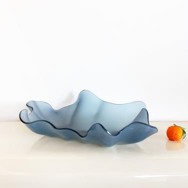 Large Sculptural Glass Bowl Biomorphic Organic Modern Handmade Vintage Abstract Art Decor 