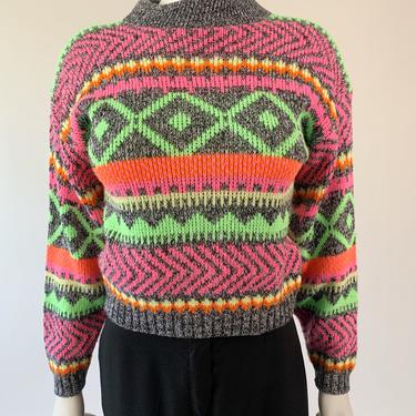 Fluorescent Pink Cropped Sweater