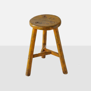 rustic chinese orange stool, chinese stool, hand painted wood stool, asian stool, primitive chinese wood stool, wood stool, antique stool 