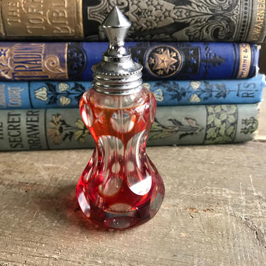 Art Deco Perfume Bottle, Czech Cut Glass, Original Dabber, Boudoir Dresser Display, KH 