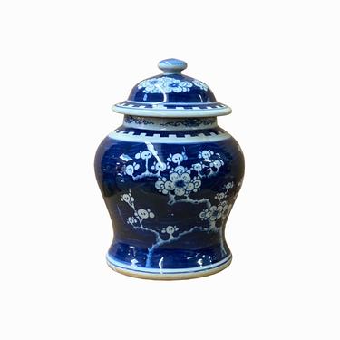 Chinese Blue White Porcelain Blossom Flowers Graphic Temple Jar ws1412E 