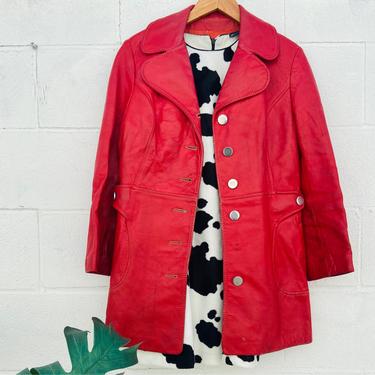 Red Leather Peacoat Jacket