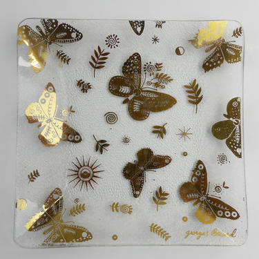 Midcentury Georges Briard 5 3/4&quot; Dish | Gold Butterfly Butterflies | Gold on Clear | 1950s 1960s 