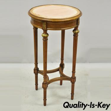 Antique French Louis XVI Style Small Round Carved Walnut Side Lamp Table