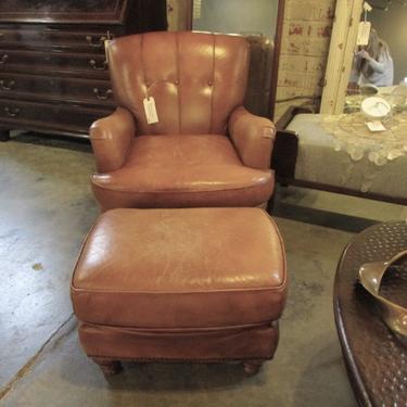 ENGLISH LIBRARY CLUB CHAIR IN GENUINE LEATHER WITH OTTOMAN