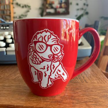 2 Poodle Portrait Mugs &quot;Poodles & Caffeine&quot; Red/White and Burgundy Camp 