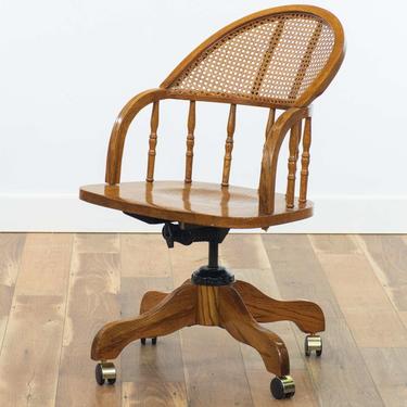 Oak Turned Banister Cane Back Office Chair