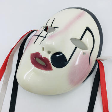 Vintage 80s Porcelain Clown Face Mask Music Eighth Note Fancy Faces Mardi Gras Wall 80s Girls Room Wall Decor Music Lovers Gift 