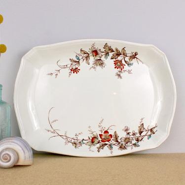 Antique Ridgways Royal England Semi Porcelain Buckingham Floral Pattern Oval Serving Platter Tray 