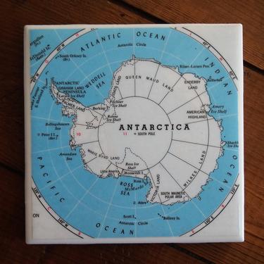 1979 Antarctica Map Coaster. South Pole Map. Polar Expedition. Geography Gift. Antarctic Circle. Polar Ice Cap. Vintage Map. Gift Travel. 