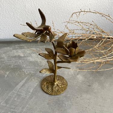 Vintage Brass Hummingbird and Flower Candleholder | Brass Candlestick Holder | Vintage Brass Home Decor | MCM 