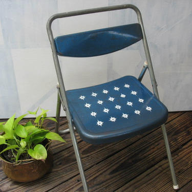 Mid Century Modern Child's Folding Chair, Blue Retro Atomic Children's Chair, Blazon Foldable Kid's Chair 