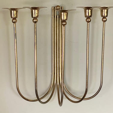 Vintage MCM Brass Wall Sconce Candleabra 