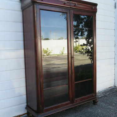 Early 1900s Mahogany Tall Large Bookcase China Display Cabinet Cupboard 1407
