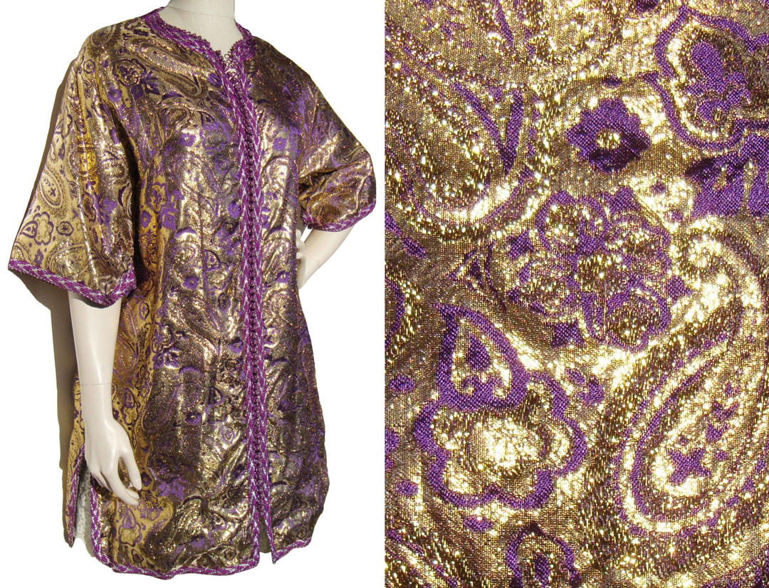 Vintage Brocade Dress Kameez Purple & Gold Metallic Paisley M / L ...