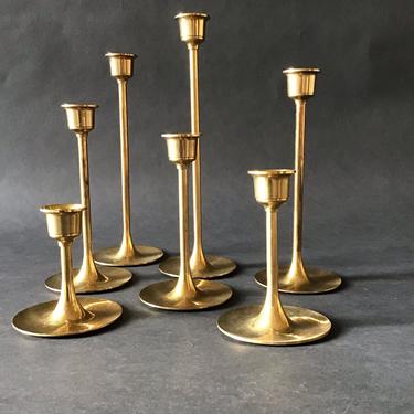 Vintage Brass Candlestick Set Seven Pieces
