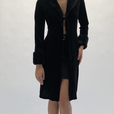 Vintage Bebe Black Long Robe W/ Faux Fur Trim
