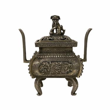 Chinese Silver Color Rectangular Foo Dogs Incense Burner Display ws1626E 