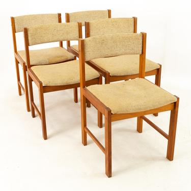 D-Scan Mid Century Teak Upholstered Curved Back Dining Chairs - Set of 5 - mcm 