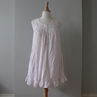 Vintage Light Pink Eyelet Ruffle Short Nightgown Women's Size XS 