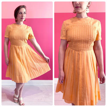 1950s Medium Tangerine Fit and Flare Full Skirt Dress by LostGirlsVtg