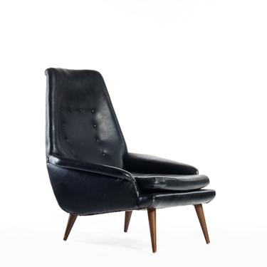 Danish Modern Lounge Chair in Original Black Vinyl Upholstery 