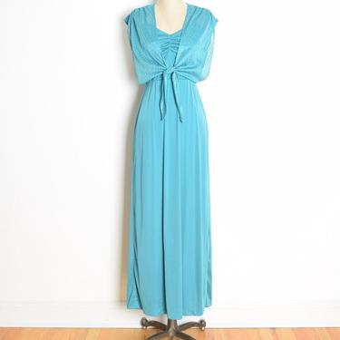 vintage 70s dress blue disco bolero long maxi party dress XS teal turquoise clothing 