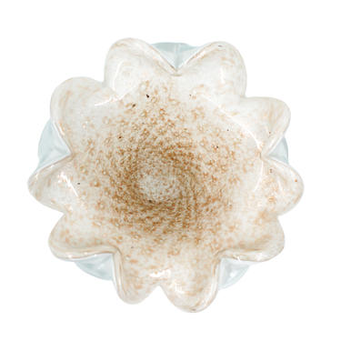 Seguso Murano Art Glass Candy Dish White with Copper Flecks Mid Century Modern 